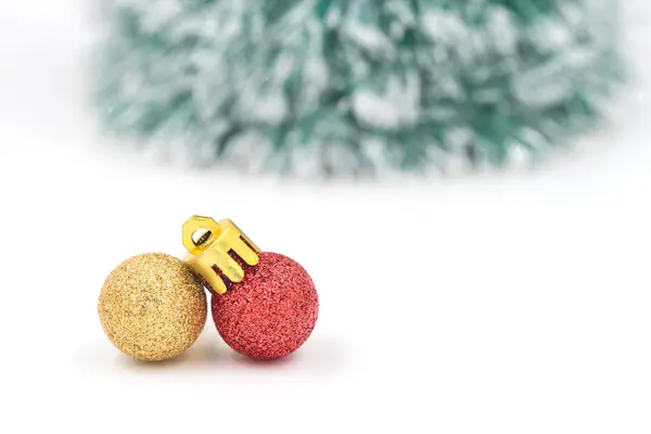 Christmas red ornament (red and gold balls) with decorations. — Stock Photo, Image