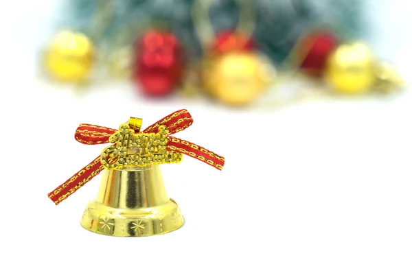 Christmas gold bells with bokeh decorations background. — Stock Photo, Image