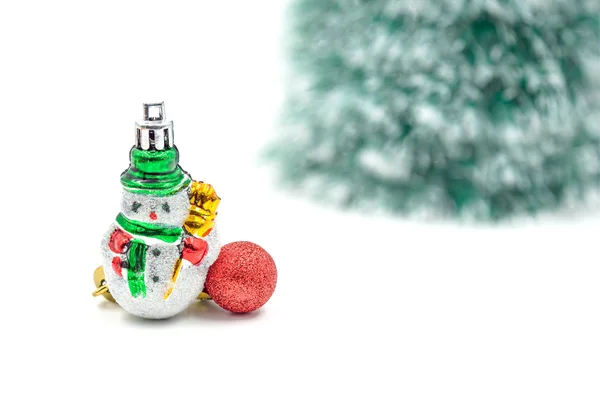Snowman with bokeh decorations background. — Stock Photo, Image