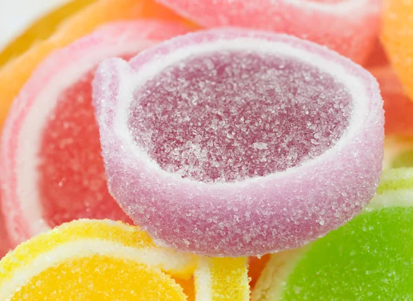 Jelly sweet, flavor fruit, candy dessert colorful on sugar. — Stock Photo, Image