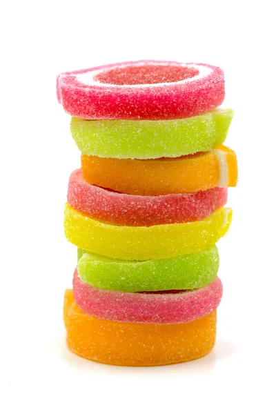 Gelei zoet, smaak fruit, snoep dessert kleurrijk op witte achtergrond. — Stockfoto