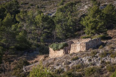 Dağda yıkılmış eski bir ev