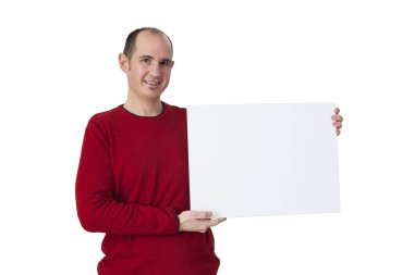 Beyaz paneli tutan bir çocuk.