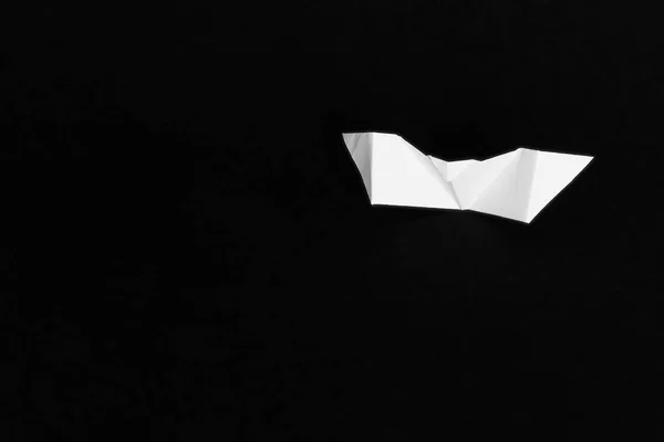 White Origami Bat Isolated Black Background Space Text Logos — Stock Photo, Image