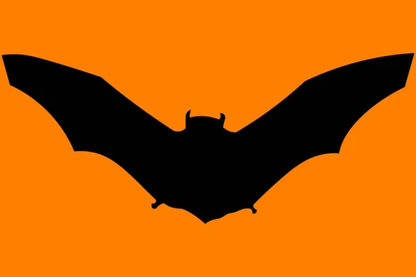 Schwarze Silhouette Einer Fledermaus Der Mitte Auf Orangefarbenem Hintergrund — Stockfoto