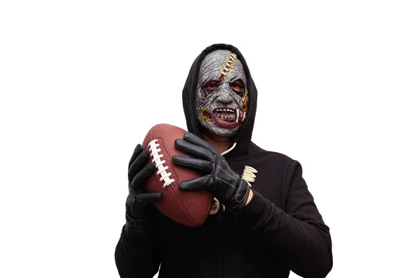 Een Man Vermomd Een Zombie Masker Draagt Een Zwarte Sweater — Stockfoto