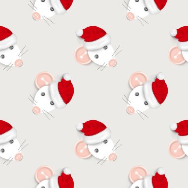 Gerçekçi dikiş düğmeleri ve Noel Baba 'nın şapkasıyla hazırlanmış bir fare / farenin el yapımı kusursuz deseni. 