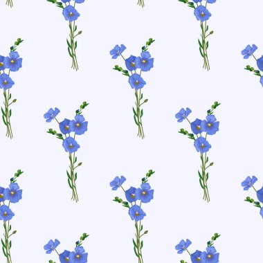 Çiçekli keten bitkisinin elle çizilmiş kusursuz deseni