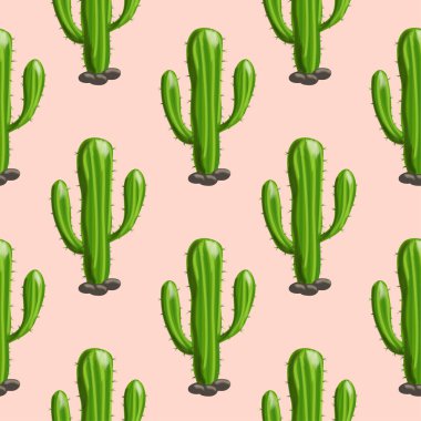  Hand drawn saguaro cactus seamless pattern clipart