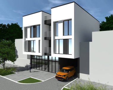 Şehirde modern bir özel evin 3 boyutlu tasarımı