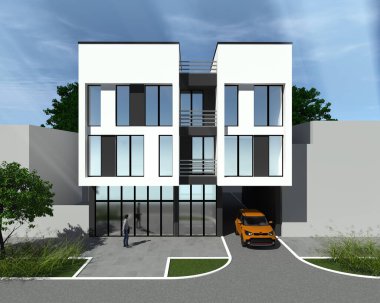 Şehirde modern bir özel evin 3 boyutlu tasarımı