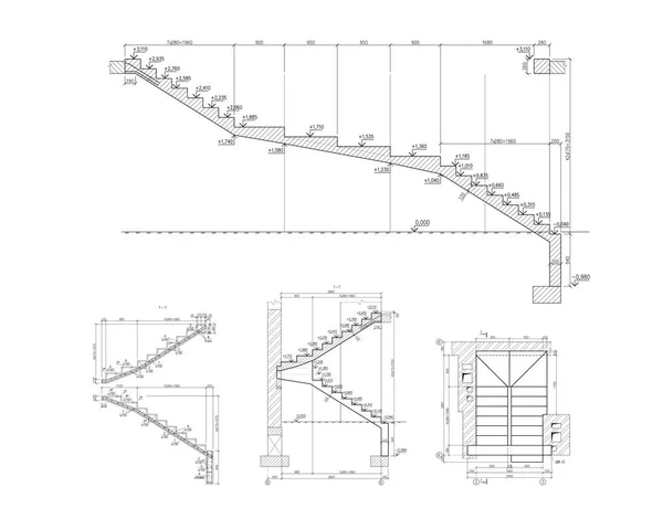 Részletes Építészeti Terv Lépcsők Építési Ipari Vektor — Stock Vector
