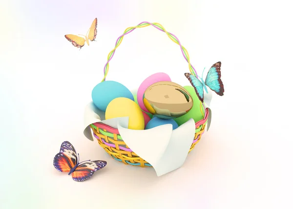 Cesta con huevos de Pascua coloridos —  Fotos de Stock