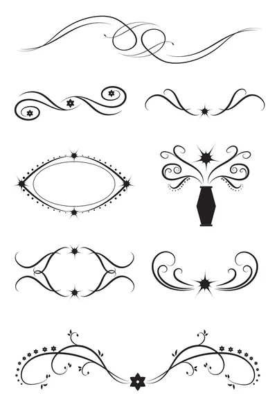 Vektör grafik tasarım öğeleri kümesi: kenarlıklar, bölücüler ve çerçeveler