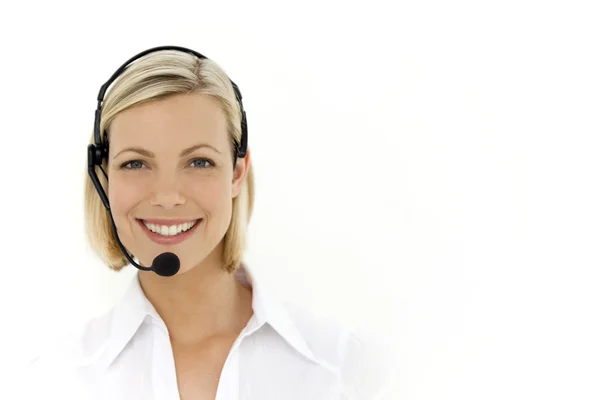 Representante de atendimento ao cliente com fone de ouvido — Fotografia de Stock