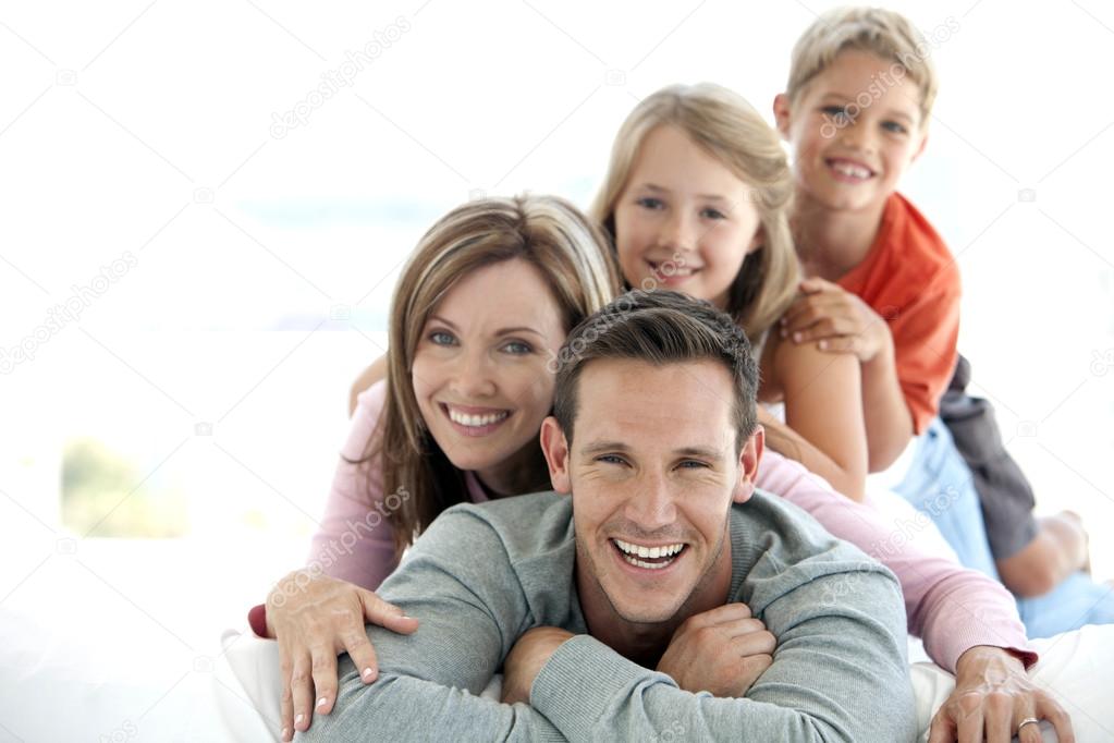 Happy family with two children