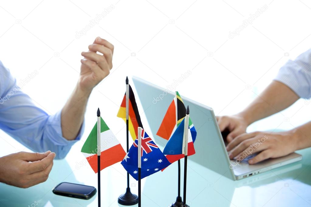 International Meeting with flags on tab