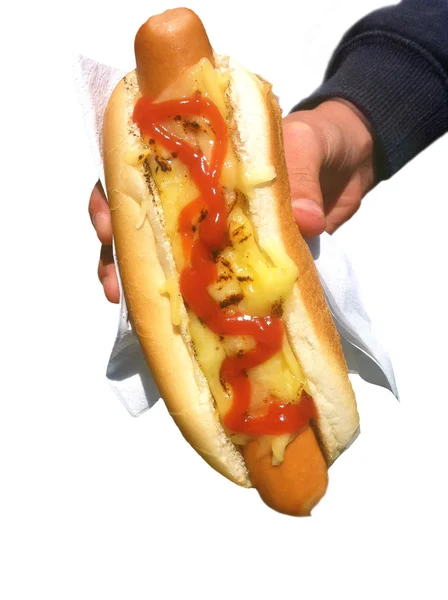 A kéz - elszigetelt hot dog — Stock Fotó