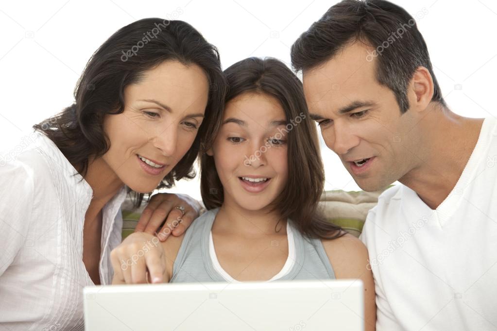 Family with one kid using laptop