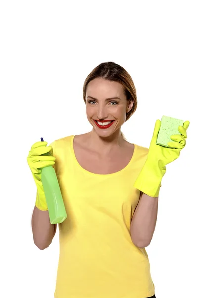 Woman ready for house keeping — Stock Photo, Image