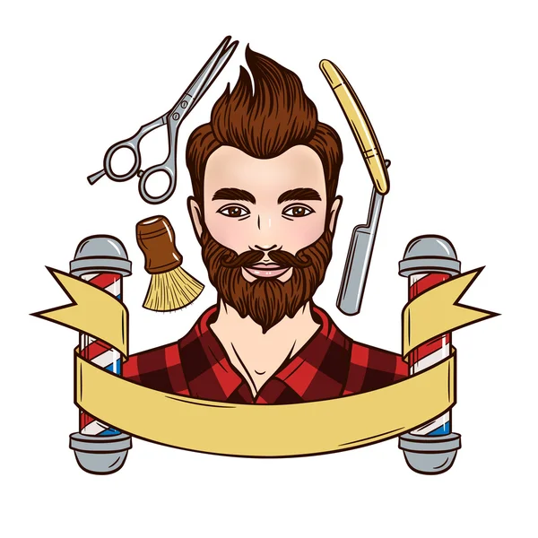 Illustration vectorielle d'un portrait d'un homme avec des outils de coiffeur — Image vectorielle