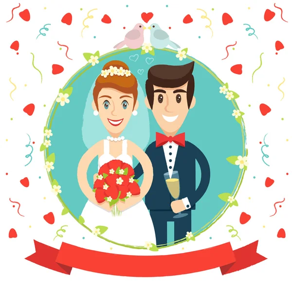 Vector bride and groom  in flat style — Stock Vector