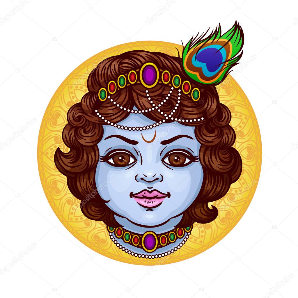 Vector Baby Krishna cartoon illustration of hindu god with ...