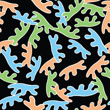 Vektörsüz doku arkaplan deseni. El çizimi, turuncu, mavi, yeşil, beyaz ve siyah renkler.