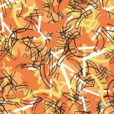 Vektörsüz doku arkaplan deseni. El çizimi, turuncu, sarı, siyah ve beyaz renkler.