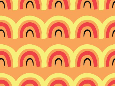 Vektör dokusu arka plan, kusursuz desen. El çizimi, sarı, turuncu, kırmızı ve siyah renkler.