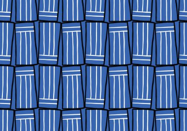 Vektör dokusu arka plan, kusursuz desen. El çizimi, mavi, beyaz ve siyah renkler.