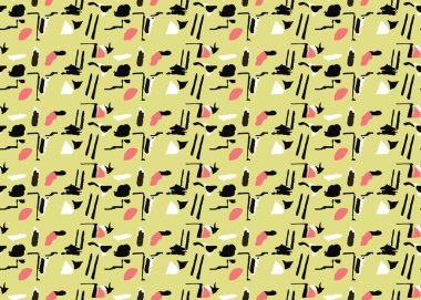 Vektör dokusu arka plan, kusursuz desen. El çizimi, sarı, siyah, kırmızı ve beyaz renkler.