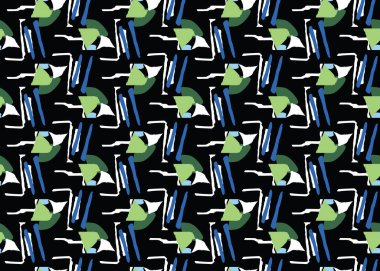 Vektör dokusu arka plan, kusursuz desen. El çizimi, siyah, mavi, yeşil ve beyaz renkler.