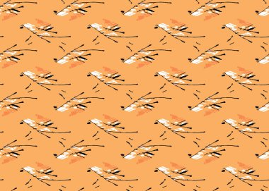 Vektör dokusu arka plan, kusursuz desen. El çizimi, turuncu, siyah ve beyaz renkler.