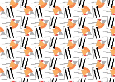 Vektör dokusu arka plan, kusursuz desen. El çizimi, turuncu, kırmızı, gri, siyah ve beyaz renkler.