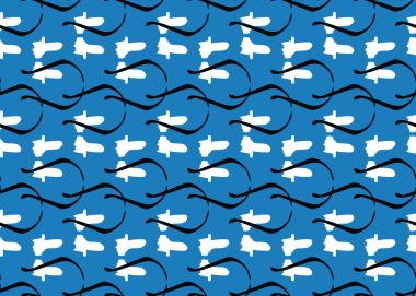 Vektör dokusu arka plan, kusursuz desen. El çizimi, mavi, siyah ve beyaz renkler.