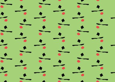 Vektör dokusu arka plan, kusursuz desen. El çizimi, yeşil, siyah ve kırmızı renkler.