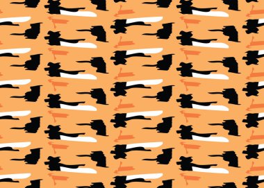 Vektör dokusu arka plan, kusursuz desen. El çizimi, turuncu, siyah ve beyaz renkler.