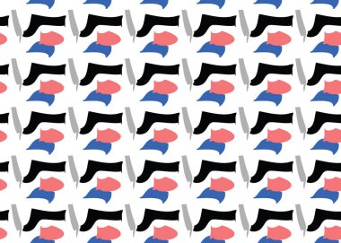 Vector texture background, seamless pattern. Hand drawn, black, red, blue, grey and white colors.