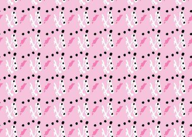 Vektör dokusu arka plan, kusursuz desen. El çizimi, pembe, siyah ve beyaz renkler.