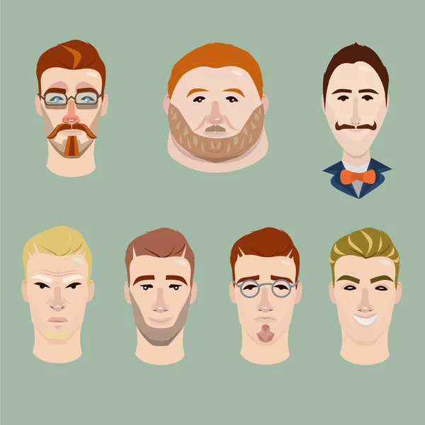 Men faces variations image design set in different styles — Stock Vector