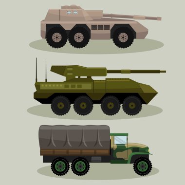 set of military trucks, isolated on white
