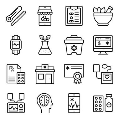 Tıbbi Malzeme Paketi Doğrusal Simgeler 