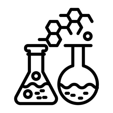 Kimyasal deney ikonu konseptini belirten tepkimeli laboratuvar mataraları