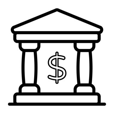      Banka inşaatının doğrusal tasarım simgesi 