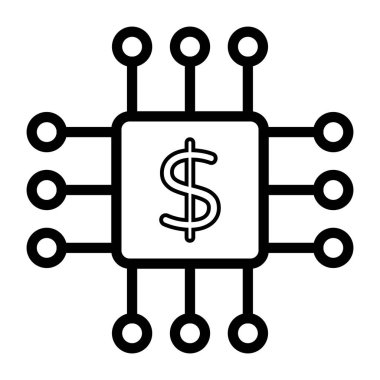        Çipin içindeki dolar, para işlemci simgesi