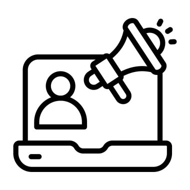 Dizüstü bilgisayarda megafon, dijital pazarlama simgesi