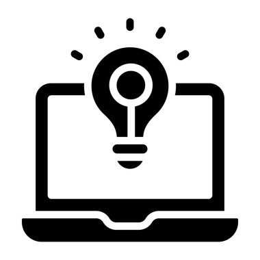 Dizüstü bilgisayarın içindeki ampul, çevrimiçi fikir simgesi