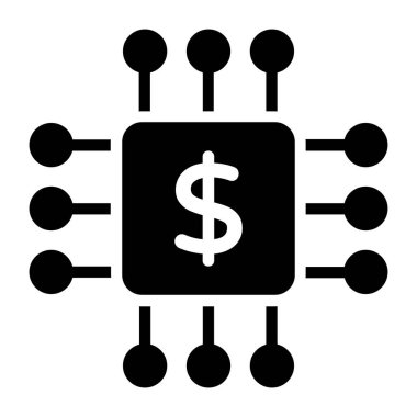 Çipin içindeki dolar, para işlemci simgesi