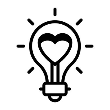        Kalp içinde parlak ampul, sevgililer günü fikri ikonu
